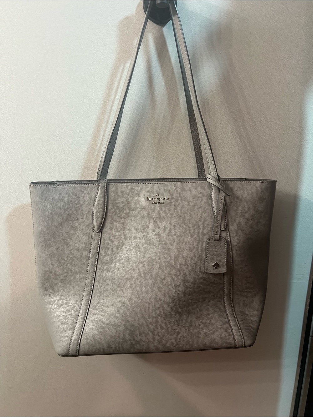 kate spade Light Grey Leather Tote with Luggage Tag